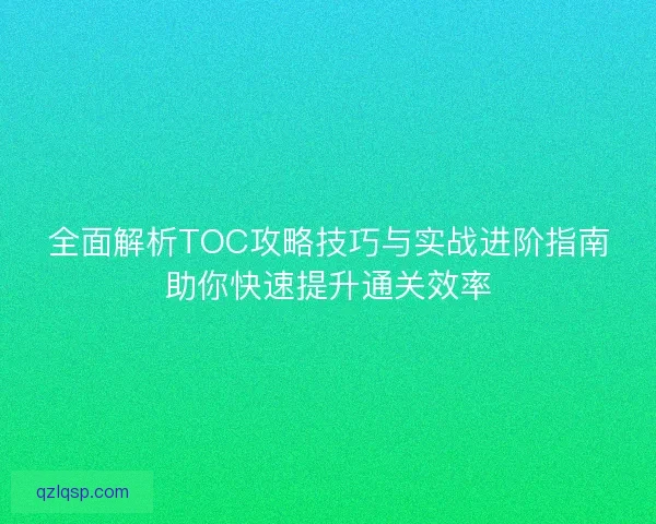 全面解析TOC攻略技巧与实战进阶指南助你快速提升通关效率